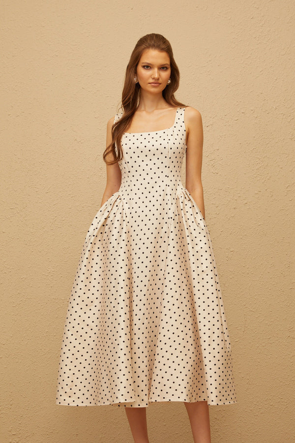Geneviève White Polka Dot Midi Dress