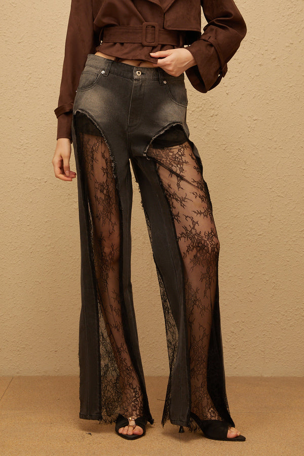 Madeline Black Floral Lace Panel Jeans