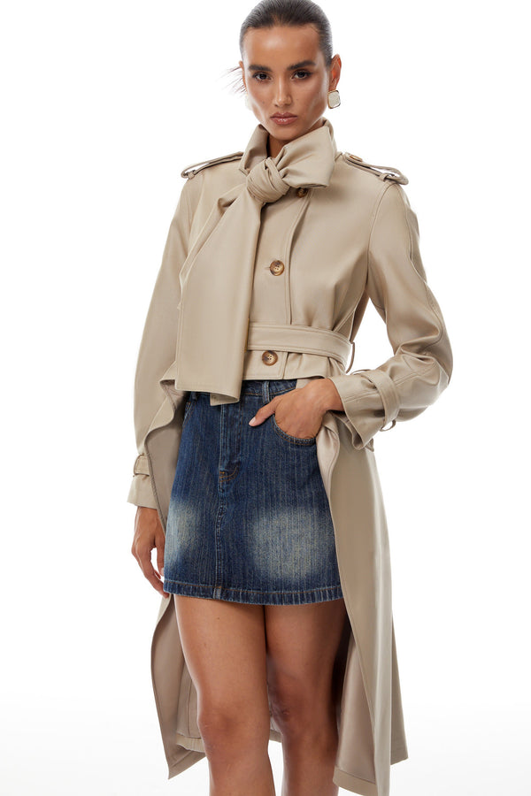 Szabina Khaki Asymmetrical Short Trench Coat