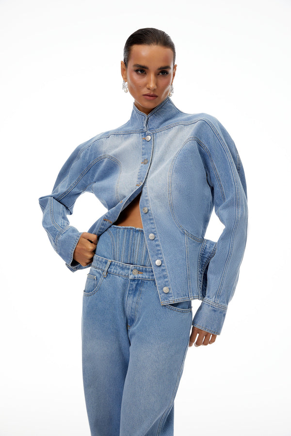 Amandine Light Blue Barrel Waist Denim Jacket