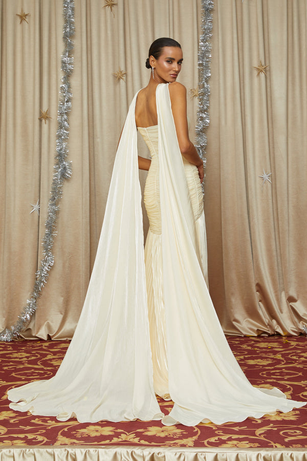 Roxane Yellow Cinched Waist Ruched Maxi Dress