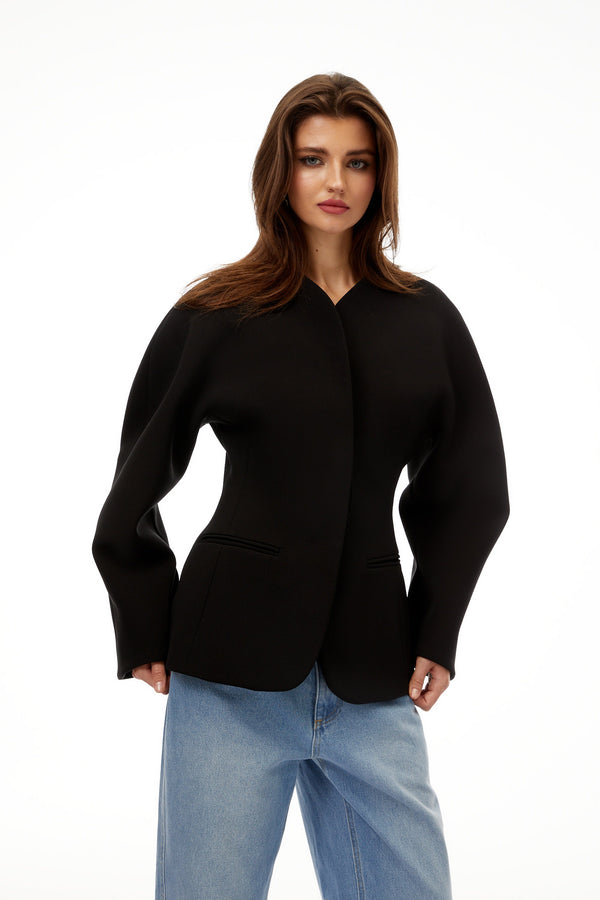 Consuelo Black Collarless Peplum Waist Blazer