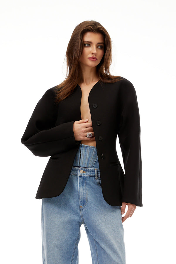 Consuelo Black Collarless Peplum Waist Blazer