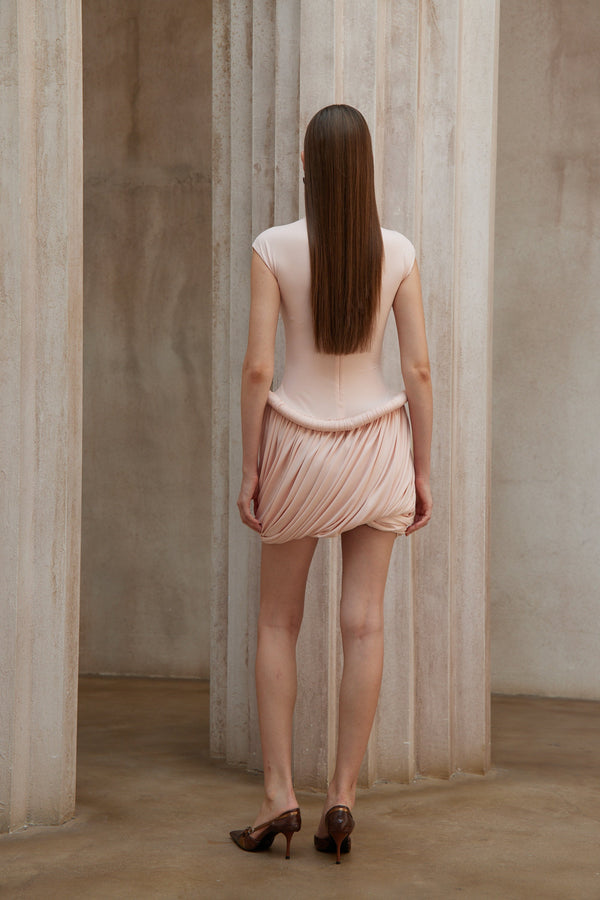 Fleur Pink Ruched Bubble Hem Mini Dress