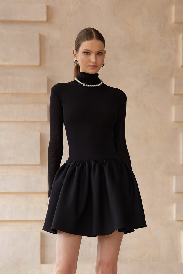 Ariane Black Knit Panel Mini Dress