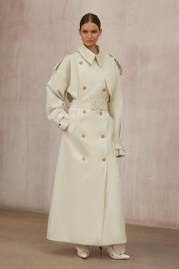 Bruyère White Double-Breasted Long Trench Coat