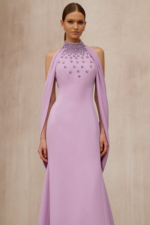 Cerise Purple Shawl Embellished Maxi Dress