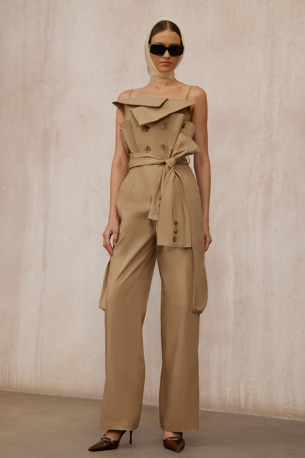 Nanette Khaki Asymmetrical Double Breasted Jumpsuit