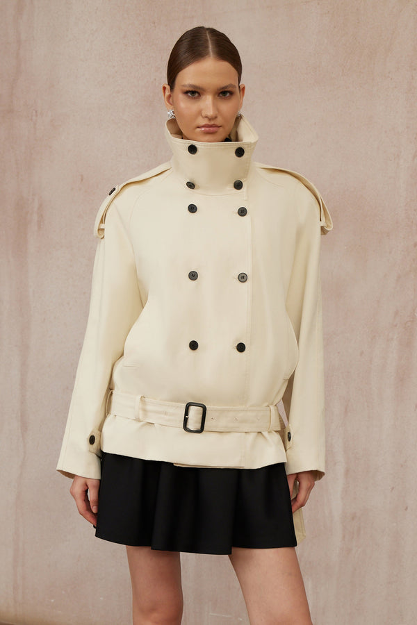 Calliopée White Double-Breasted Short Trench Coat