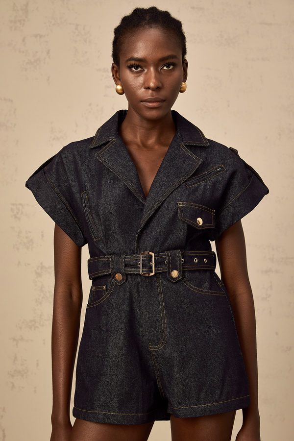 Chloé blue denim belted playsuit