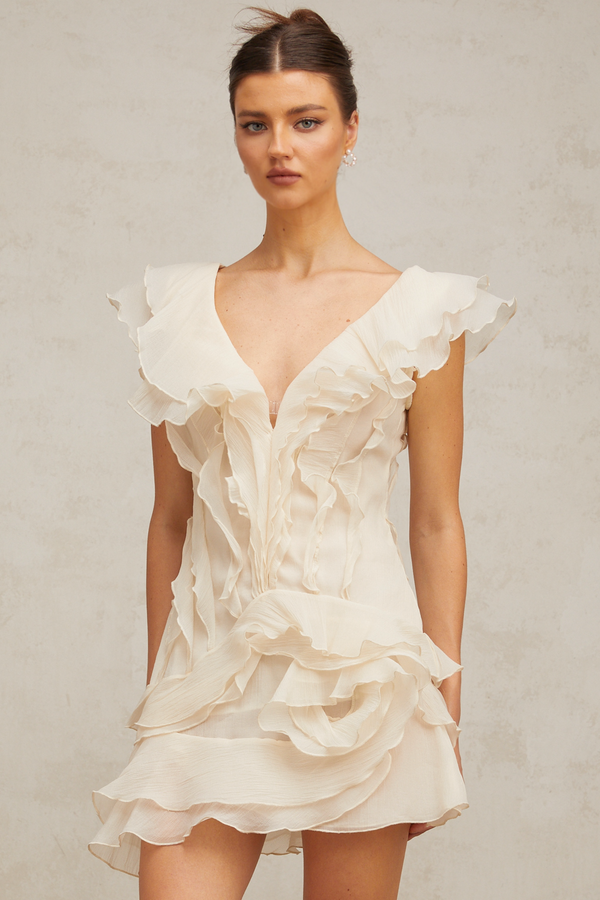 Hélène faux-flower layered ruffled mini dress