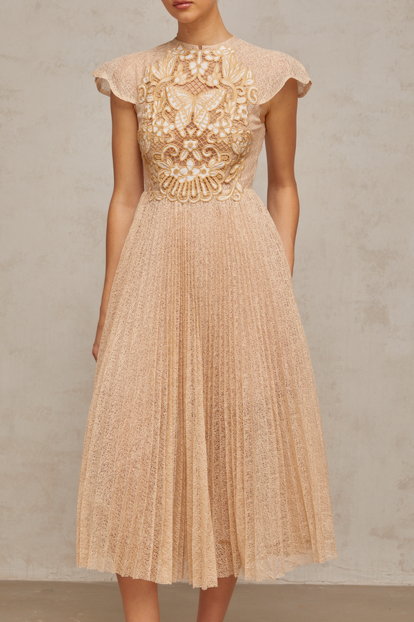 Nerissa embroidered pleated midi dress