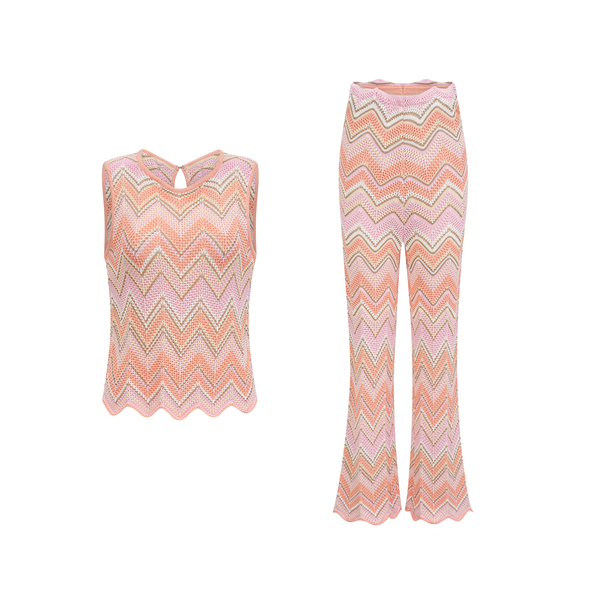 Irina Pink Zigzag Pointelle Knit Matching Set (US Only)