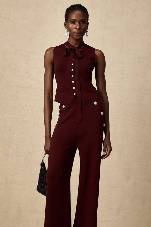 Calandra dark-red knitted vest & trousers matching set (US Only)