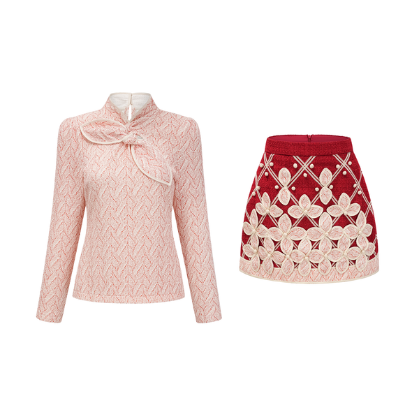 Carolina Pink Crochet Knit Blouse & Skirt Set
