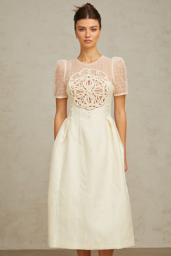 Camille white braid panelled midi dress