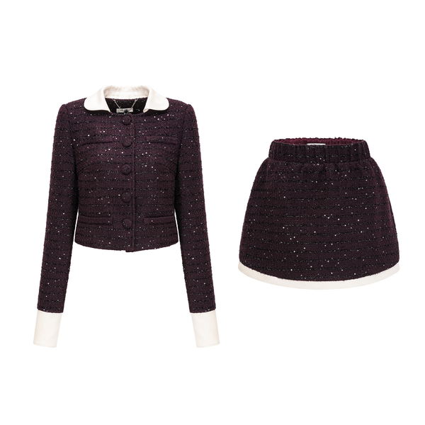 Brigitte purple sequined tweed jacket & skirt matching set (US Only)
