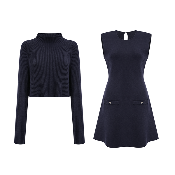 Clarisse dark-blue knitted top & dress matching set (US Only)