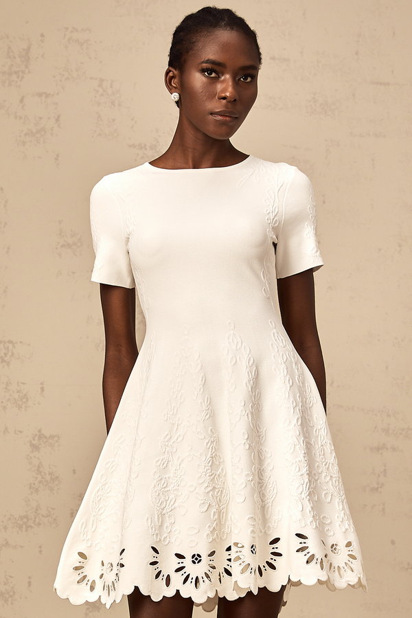 Émilie white knitted cut-out jacquard mini dress (US Only)