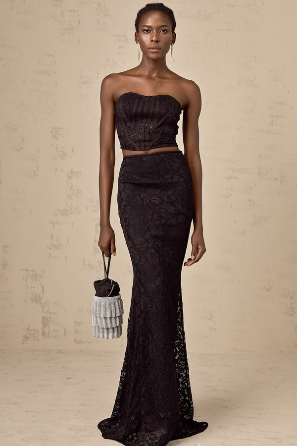 Tiziana black floral lace top & skirt matching set (US Only)