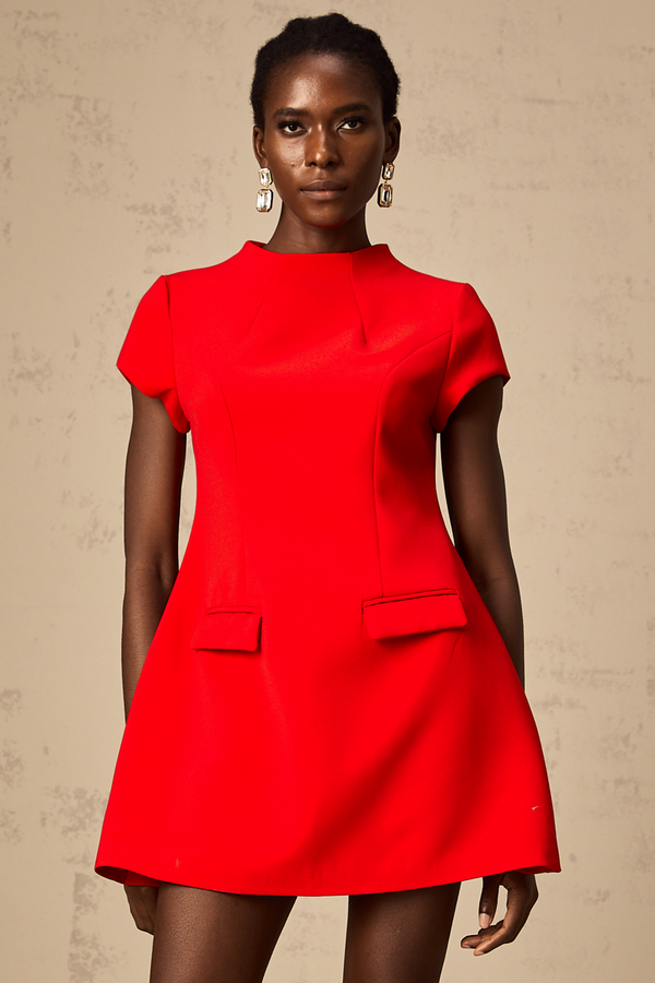 Esther red cap-sleeve mini dress