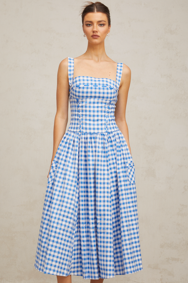 Diane blue gingham midi dress