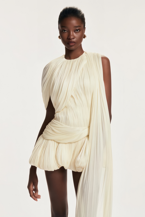 Cyrielle Pleated Mini Dress with Ribbon Design Accent