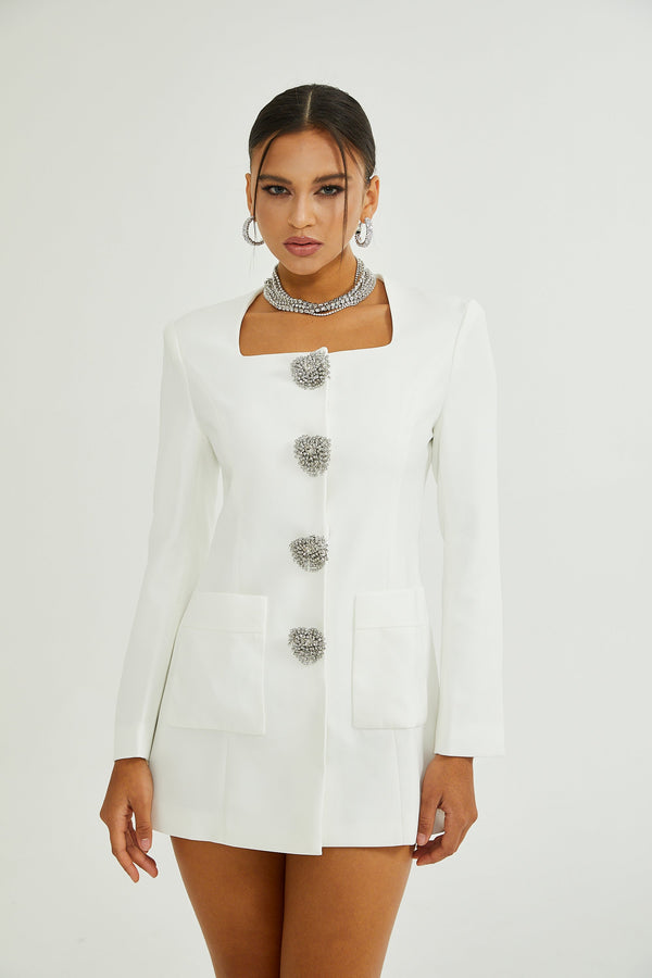 Fionnghuala White Crystal Embellished Mini Dress