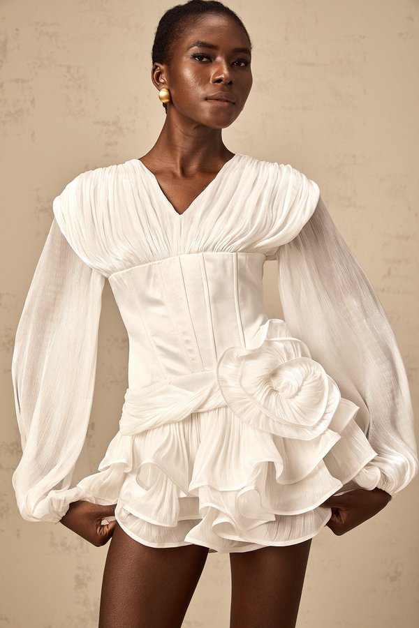 Rosier fully-pleated cinched mini dress in White