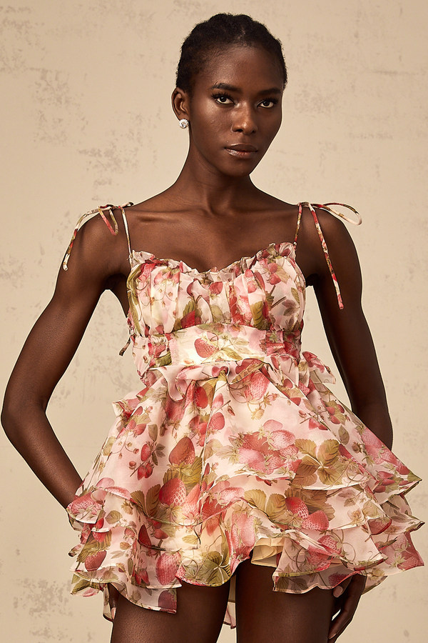 Angèle strawberry-print tiered mini dress