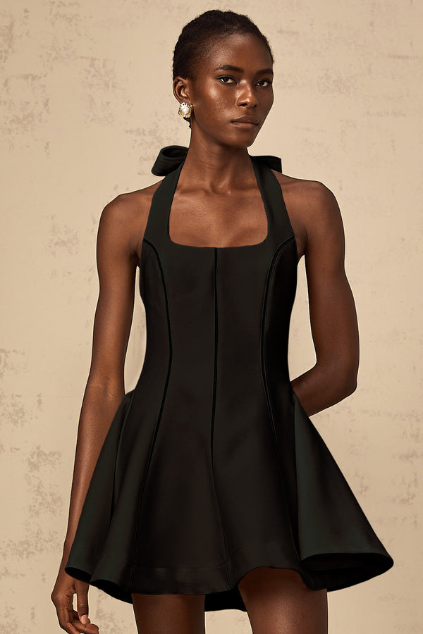 Quirine halterneck bow-detail mini dress in Black