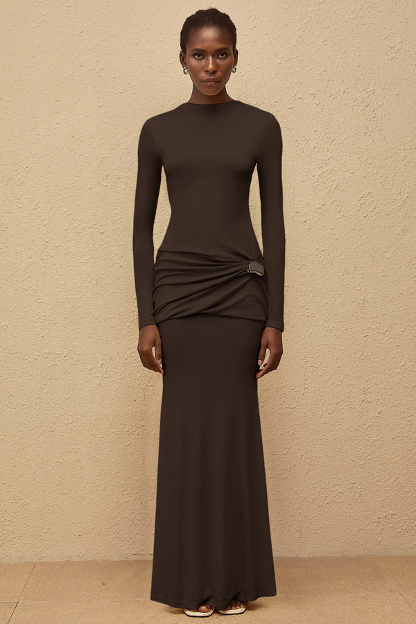 Nolwenn Brown Gathered Maxi Dress