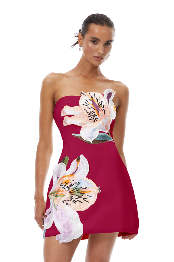 Automne Pink Floral Embroidered Mini Dress