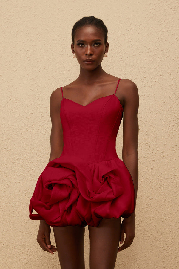 Melanie Red 3D Petal Bubble Mini Dress