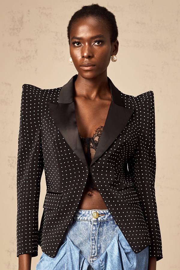 Dorothée black polka-dot blazer