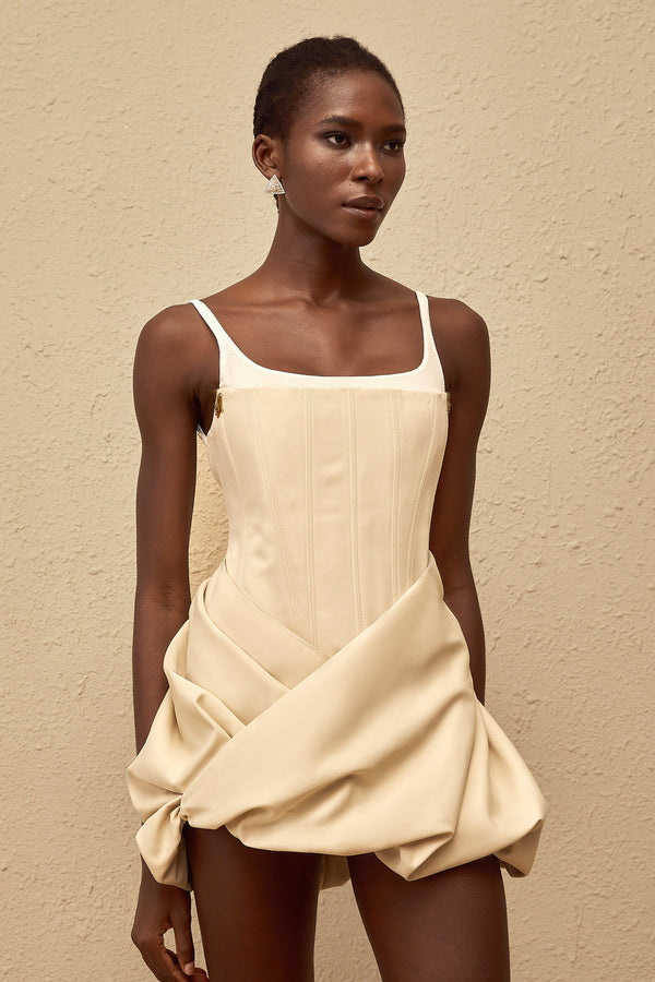 Inaya Neutral Panel Corset Mini Dress