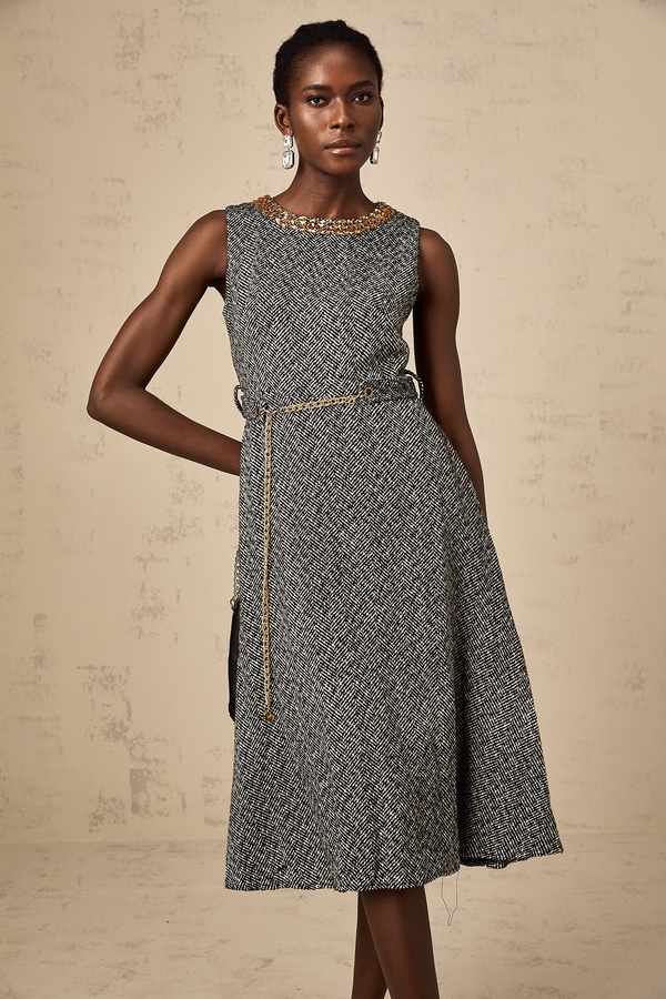 Valentine grey crystal sleeveless tweed midi dress (US Only)