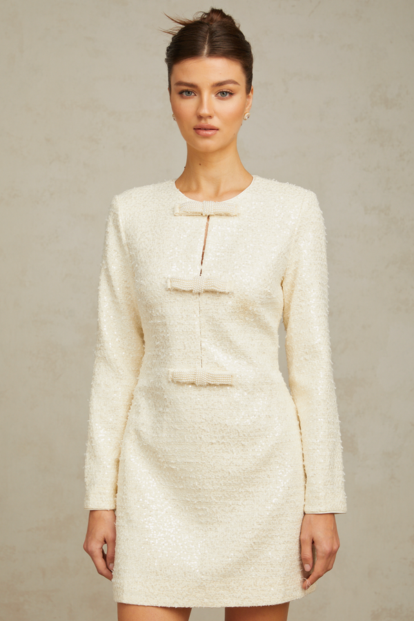 Angélique white sequined tweed mini dress