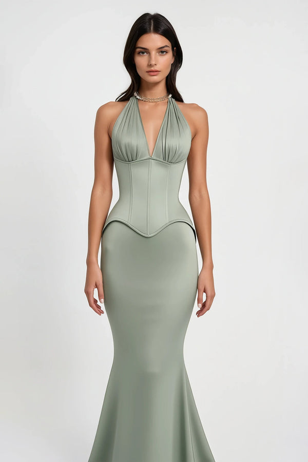 Aurélie Green Halterneck Mermaid Maxi Dress