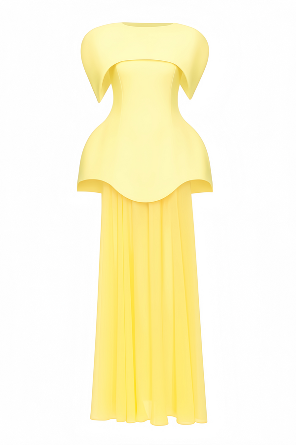 Auriane Layered Cape Sculptural Maxi Dress Set