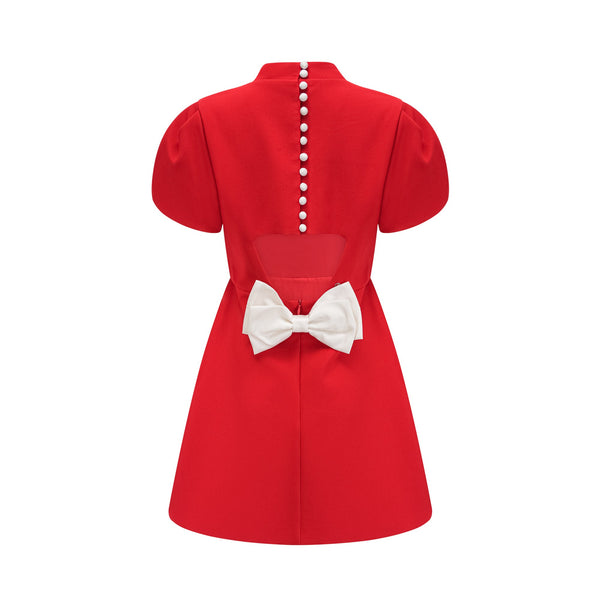 Anna red petal-sleeve cut-out bow mini dress