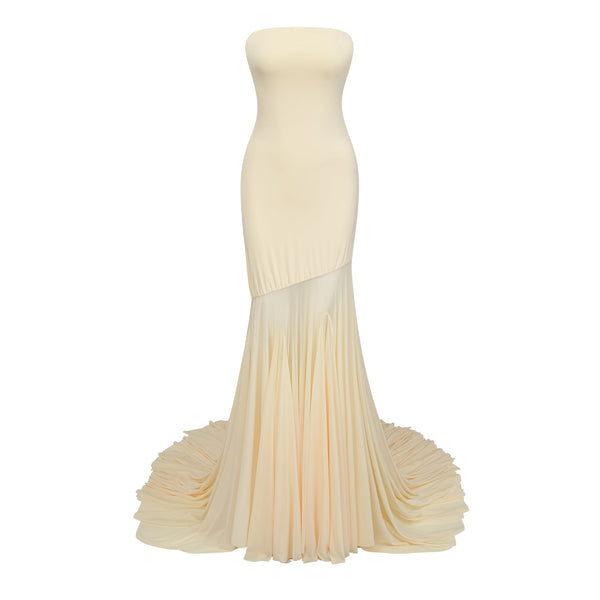 Josiane yellow off-shoulder sheer tulle maxi dress