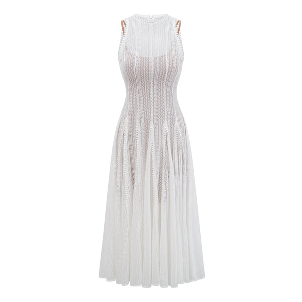 Hélène white pointelle puff midi dress