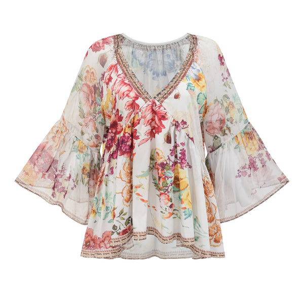 Yvonne V-neck floral-print embellished blouse (US Only)