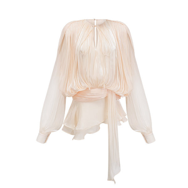 Eugénie Neutral Fully Pleated Ruffled Mini Dress