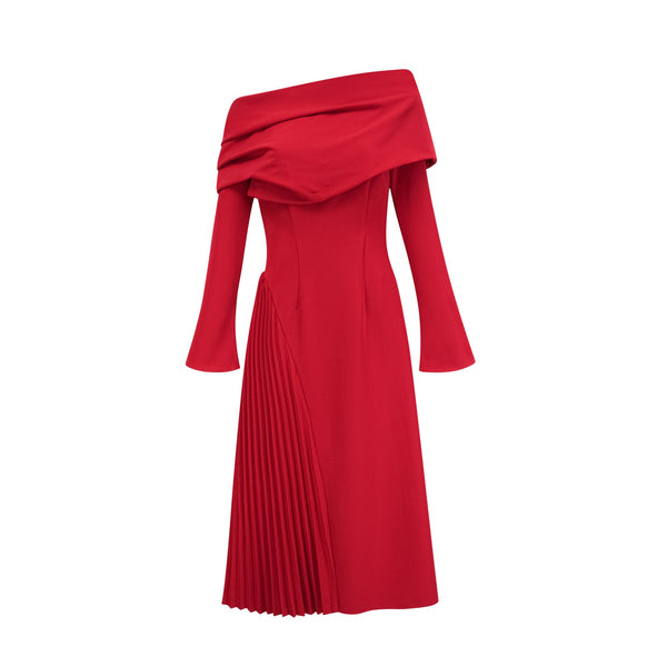 Valentine Red Pleated Maxi Dress with High Slit (US Only)
