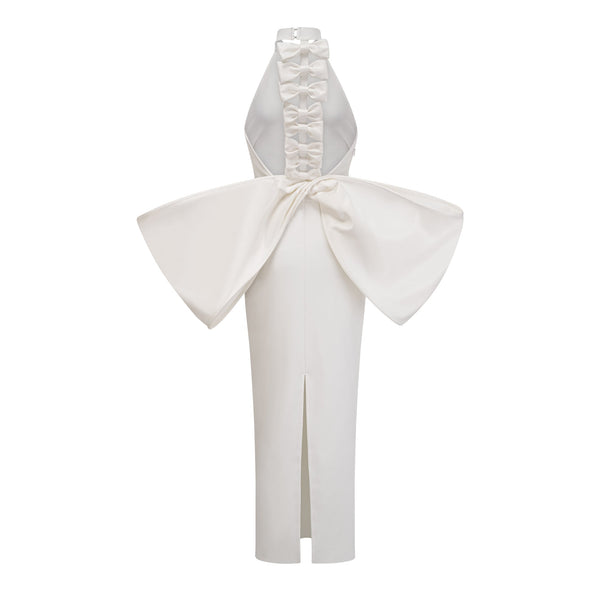 Capucine white oversize-bow bandage dress