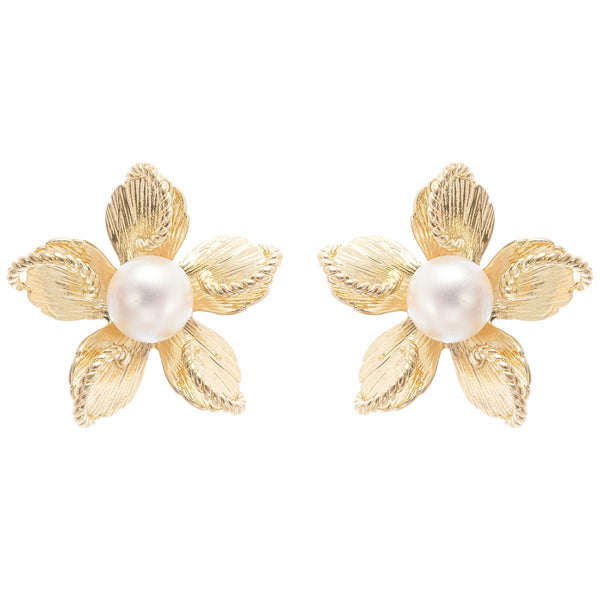 Jeanne floral faux-pearl stud earrings