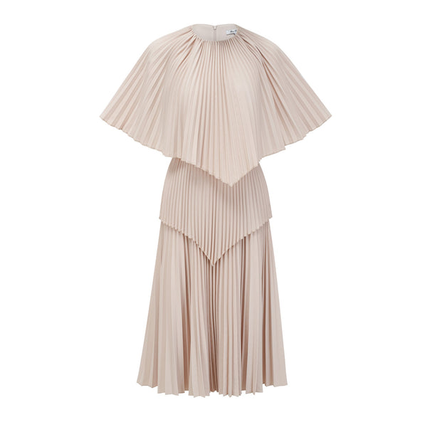 Héloïse neutrals cape pleated midi dress (US Only)
