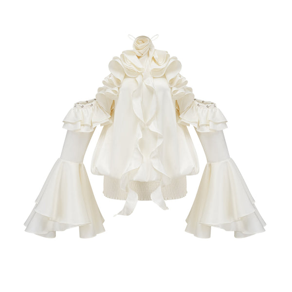 Fleur floral cold-shoulder ruffled mini dress